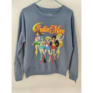 Sailor Moon Blue Crew Neck Sweatshirt Anime Cartoon Graphic Pullover‎ Size S